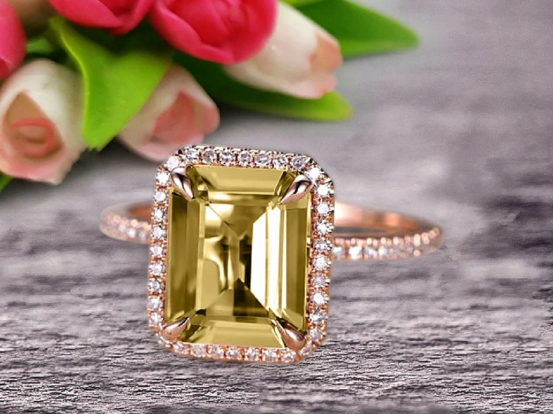 beautiful emerald engagement rings -beautiful emerald engagement rings -Flaming Emerald Cut 1.50 Carat Champagne Diamond Moissanite Engagement Ring Wedding Ring Solid 10k Rose Gold Promise Ring Custom Made Sparkling Jewelry Halo Art Deco