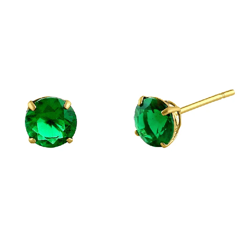 women’s custom earrings -women’s custom earrings -.92 ct Solid 14K Yellow Gold 5mm Round Cut Emerald CZ Earrings