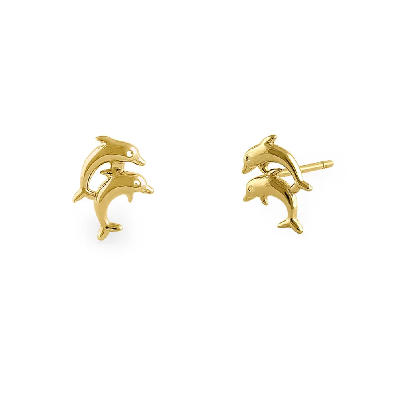 crystal earrings for women -custom earrings for women -Solid 14K Yellow Gold Twin Dolphin Earrings