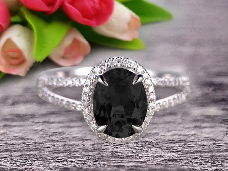 women’s stacked engagement rings -women’s stacked engagement rings -1.50 Cartat Oval Cut Black Diamond Moissanite Engagement Ring Wedding Ring On 10k White Gold Split Shank Stacking Band Shining Startling Ring Anniversary Gift