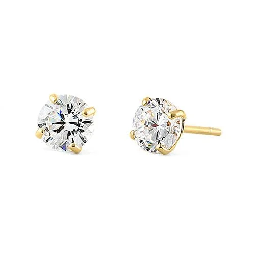 gemstone dangling earrings -bridal stud earrings for women -.5 ct Solid 14K Yellow Gold 4mm Round Cut Clear CZ Earrings