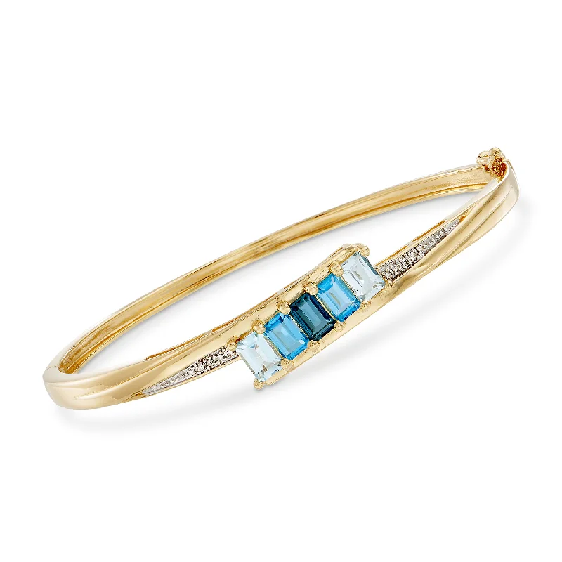 trendy bracelets for women -Ross-Simons Tonal Blue Topaz Bangle Bracelet With Diamond Accents in 18kt Gold Over Sterling