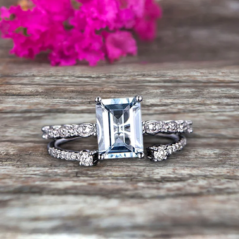 women’s engagement rings with diamonds -women’s engagement rings with diamonds -1.50 Carat Emerald Cut 10k White Gold Aquamarine Engagement Ring Bridal Set