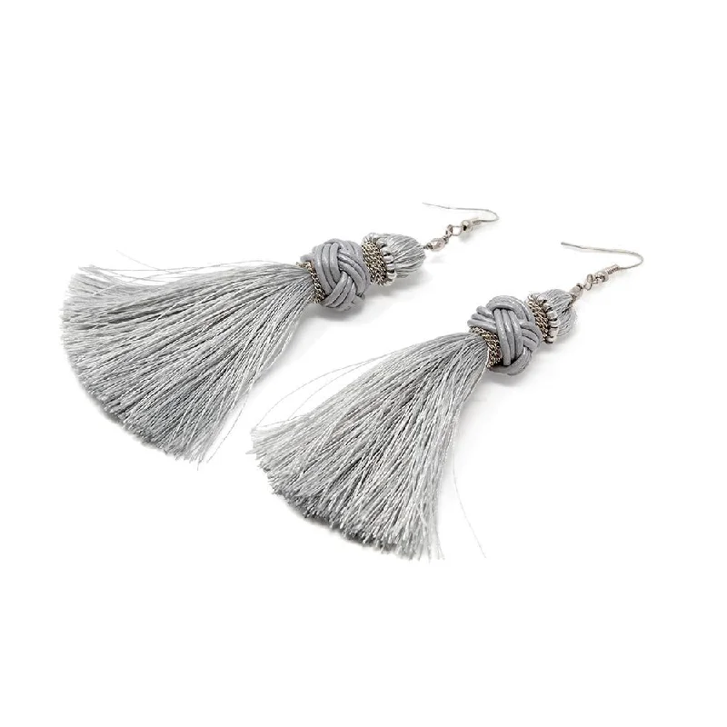 classic pearl earrings for women -women’s fashion stud earrings -Earrings Knot Tassel Grey