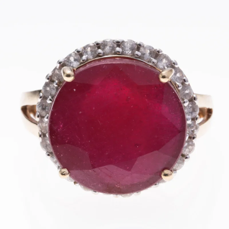 sapphire rings for women -10K Yellow Gold Synthetic Ruby and White Topaz Ring | 11.35ct, 0.23ctw | SZ 6.75