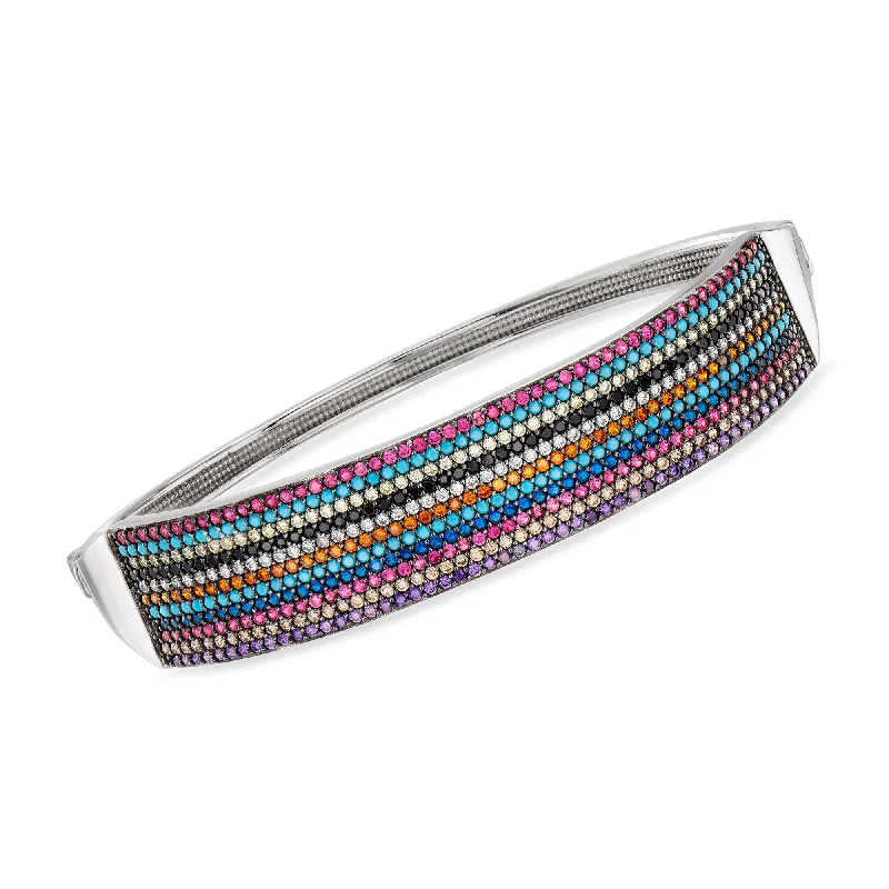 colorful bangles for women -Ross-Simons Simulated Multi-Gemstone and . Multicolored CZ Bangle Bracelet in Sterling Silver