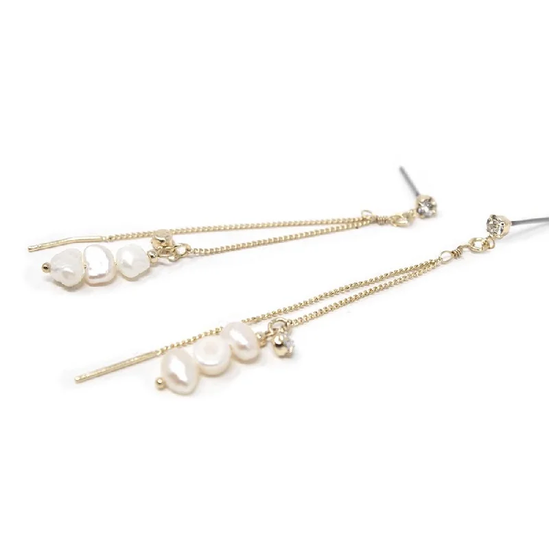 fashion-forward earrings for women -affordable earrings for women -CZ and Pearl Double Strand Drop Earrings Gold T