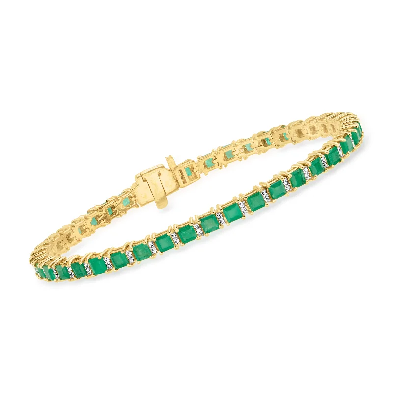 sterling silver bangles -Ross-Simons Emerald and . Diamond Tennis Bracelet in 18kt Gold Over Sterling