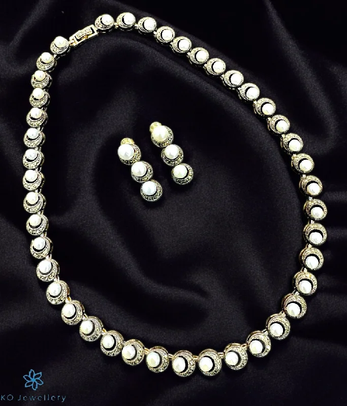 adjustable necklaces for women -fashion chain necklaces for women -The Dylan Silver Marcasite Pearl Necklace & Earrings