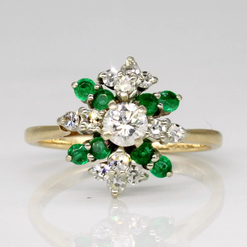 designer engagement rings for women -Diamond & Emerald Cluster Ring | 0.29ctw, 0.08ctw | SZ 4 |