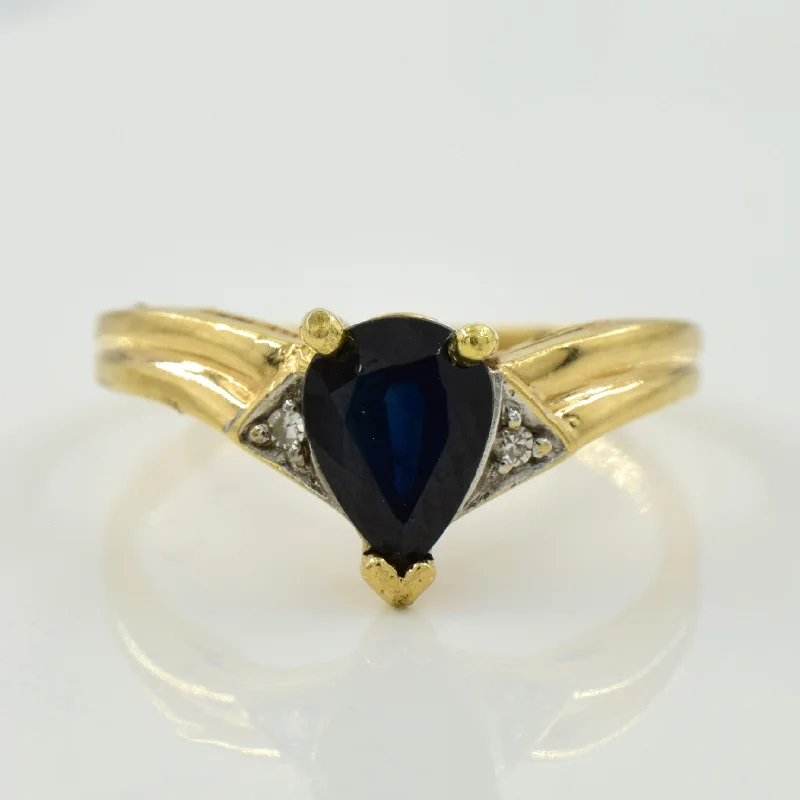 sparkling rings for women -Blue Sapphire & Diamond Chevron Ring | 0.90ct, 0.01ctw | SZ 5.25 |