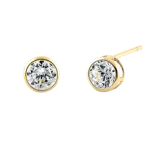 women’s custom earrings -women’s custom earrings -Solid 14K Yellow Gold 4mm Round Cut Clear CZ Earrings