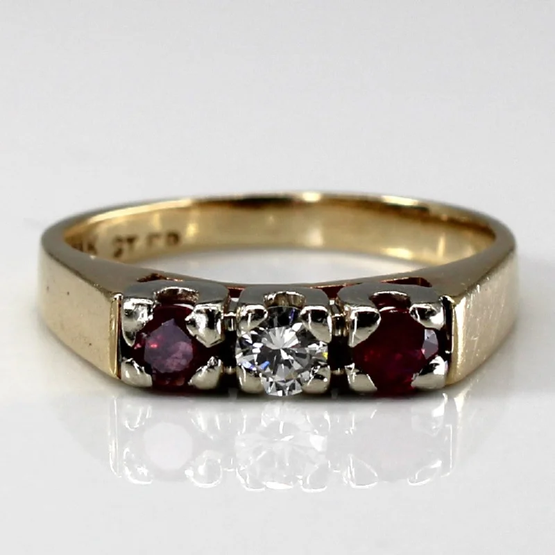 stackable diamond rings -Three Stone Diamond & Ruby Ring | 0.12ct | 0.20ctw | SZ 5.25 |