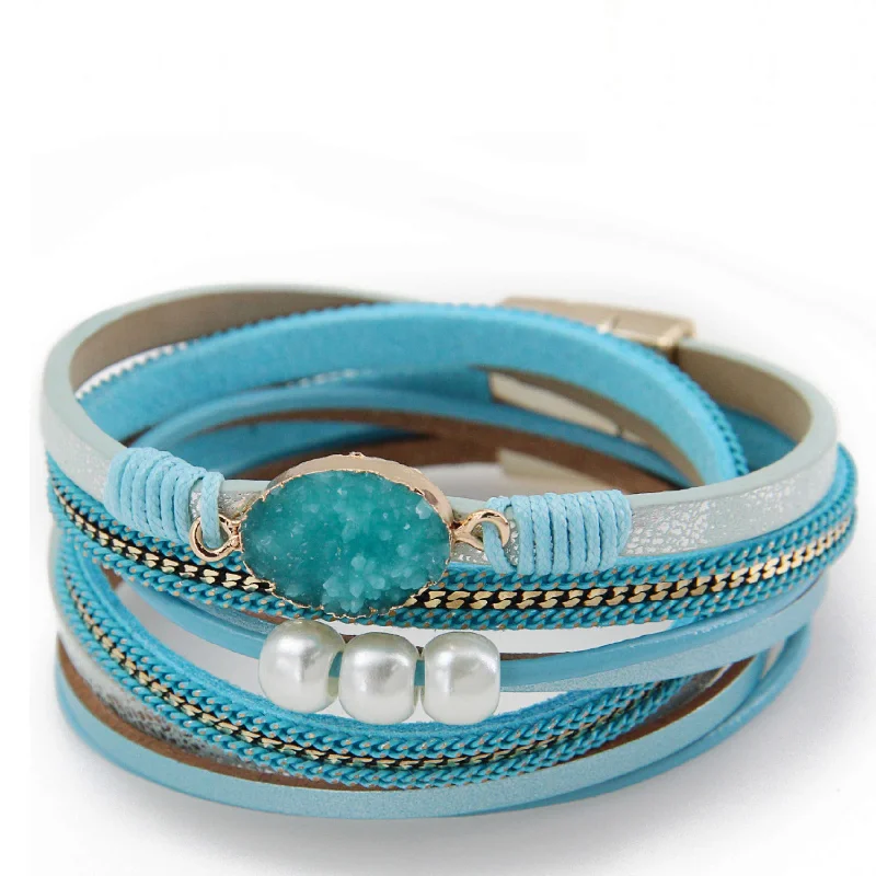 stylish cuff bracelets for women -18K Gold Turquoise & Blue Quartz Multi Wrap Bracelet