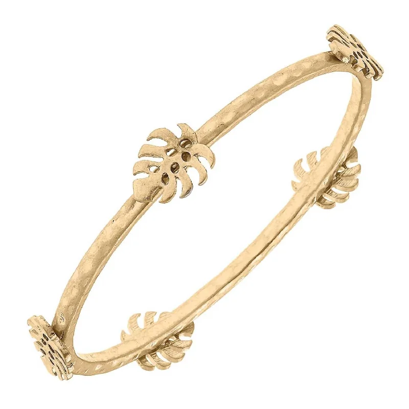 women’s bangle bracelets for parties -Women's Monstera Leaf Bangle In Worn Gold