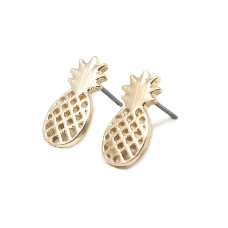 simple stud earrings for women -fashion-forward earrings for women -Pineapple Stud Earrings Gold Tone