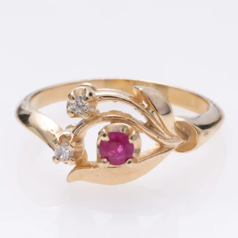 silver stackable rings -14K Yellow Gold Ruby and Diamond Ring | 0.12ct, 0.05ctw | SZ 5.5