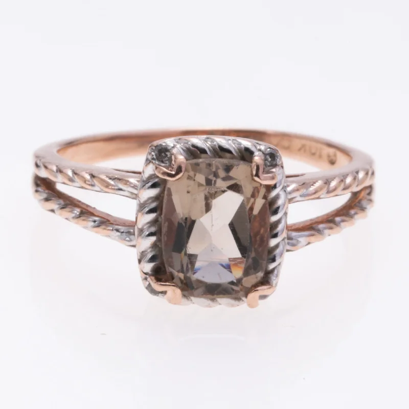 custom rings for women -10K Yellow Gold Smoky Quartz and Diamond Ring | 1.30ctw, 0.04ctw | SZ 6.5