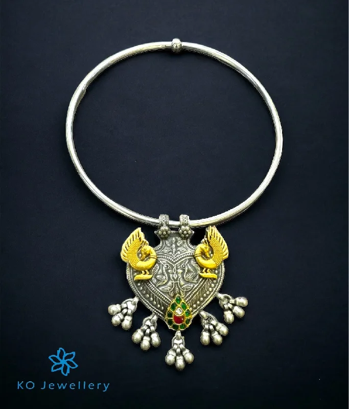 women’s necklaces -women’s necklaces -The Himani Silver Antique Peacock Hasli Necklace (2 tone)