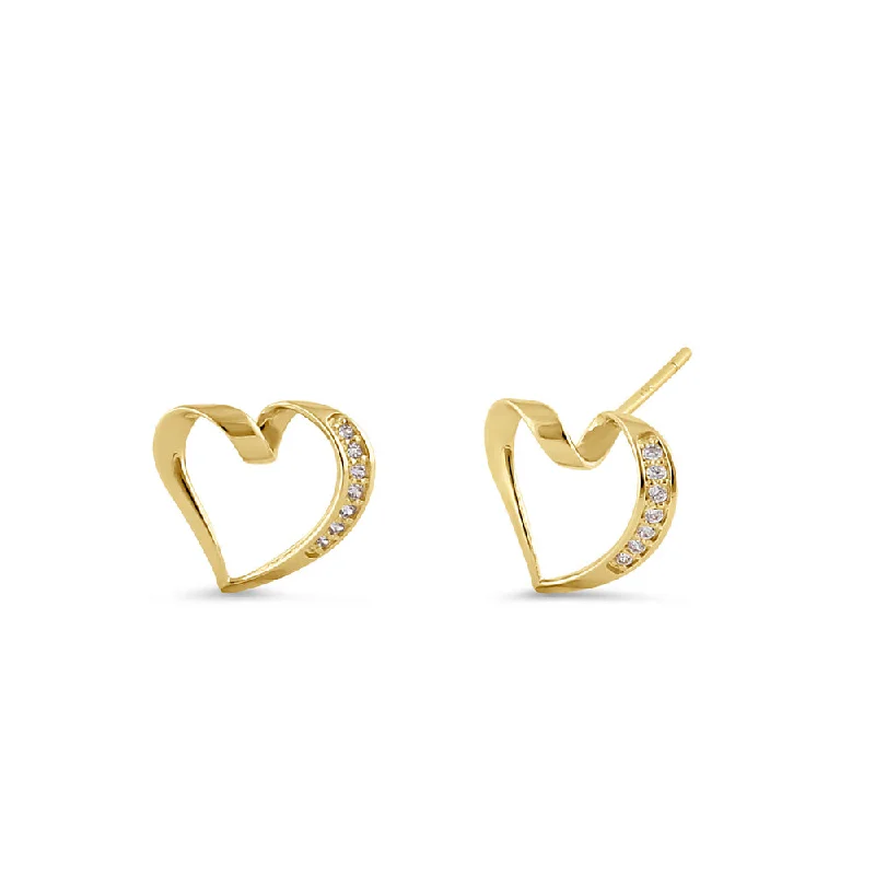 large hoop earrings -classic pearl earrings for women -Solid 14K Gold Ribbon Heart Diamond Earrings