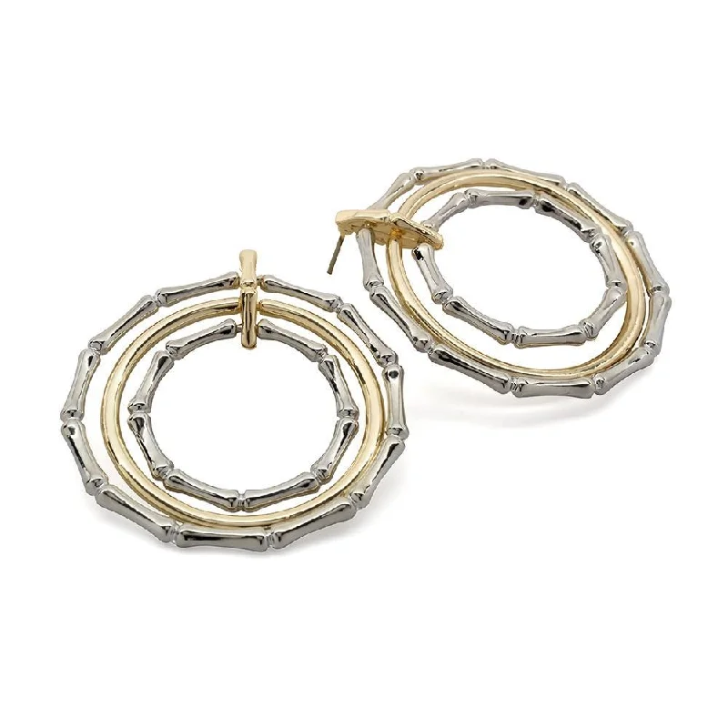 chic statement earrings -evening earrings for women -Two Tone Three Circles Post Earrings