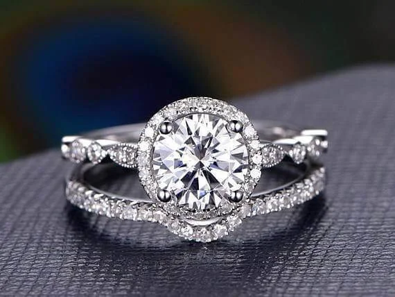 affordable custom engagement rings -affordable custom engagement rings -Round Cut 2 Carat Halo Moissanite Diamond Engagement Ring Bridal Ring Set in 10k White Gold