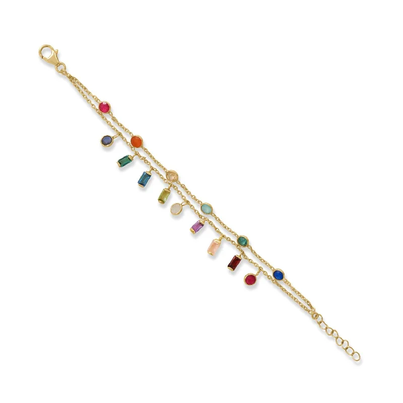 minimalist gold bangles -Products 18K Gold Multi Shape Gemstone Charm Bracelet