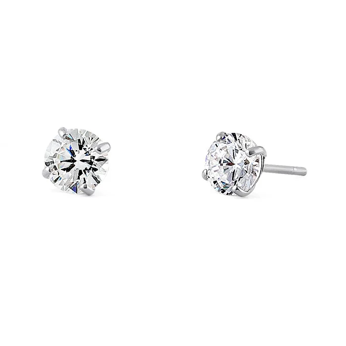 luxury diamond earrings -bohemian earrings for women -Solid 14K White Gold 4mm .5 ct Round Cut Clear CZ Earrings