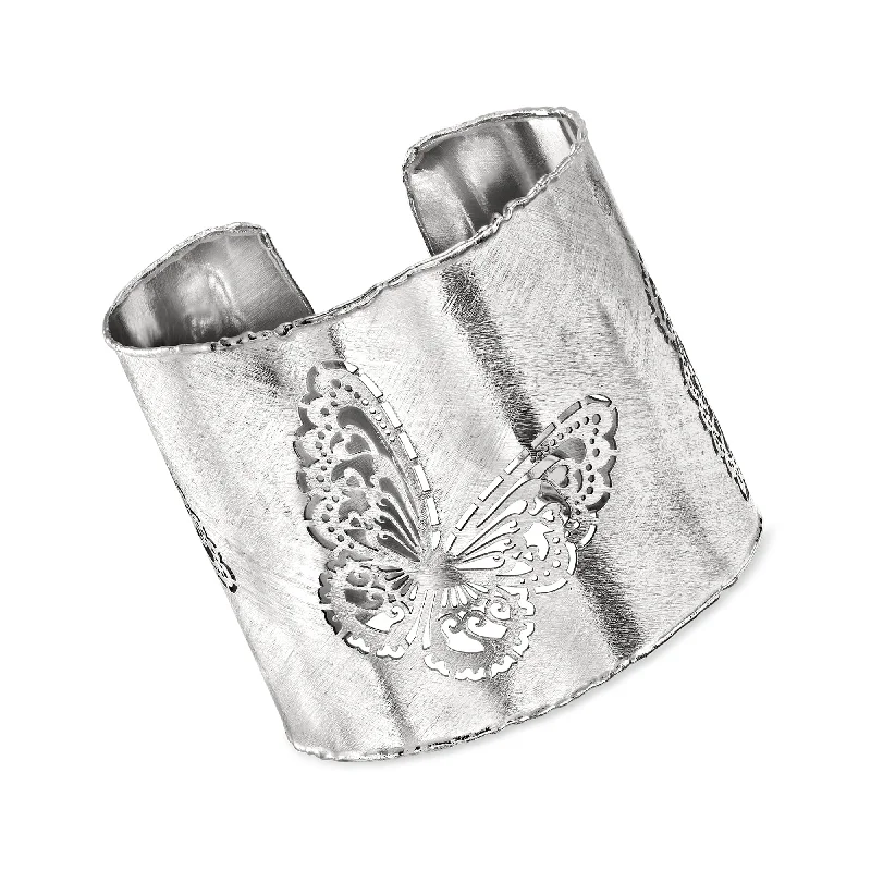 affordable bangle bracelets -Ross-Simons Italian Sterling Silver Brushed and Polished Openwork Butterfly Cuff Bracelet