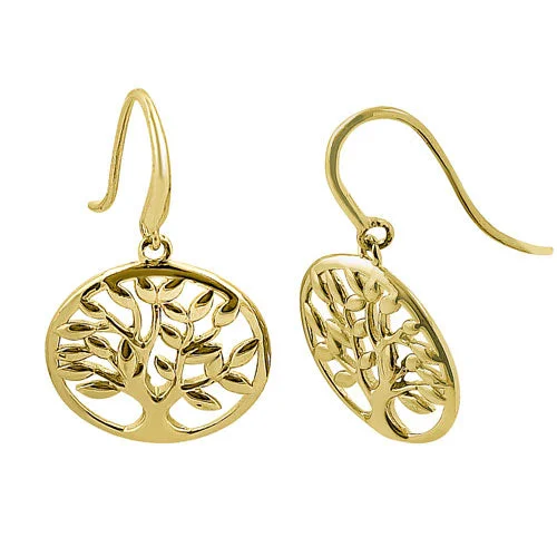 gold hoop earrings for women -large earrings for women -Solid 14K Yellow Gold Tree of Life Earrings