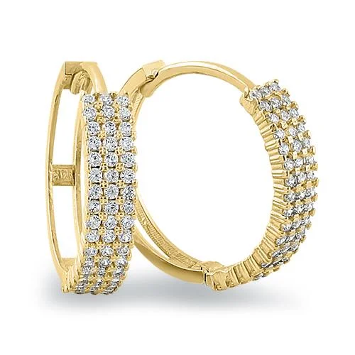 luxury earrings sets -handmade earrings for women -Solid 14K Yellow Gold 2mm x 16.5mm Triple Row Clear CZ Hoop Earrings