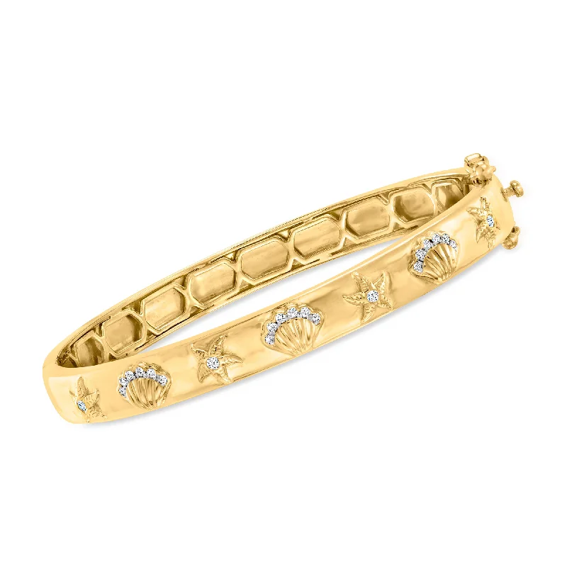 gemstone bangles for casual wear -Ross-Simons Diamond Sea Life Bangle Bracelet in 18kt Gold Over Sterling