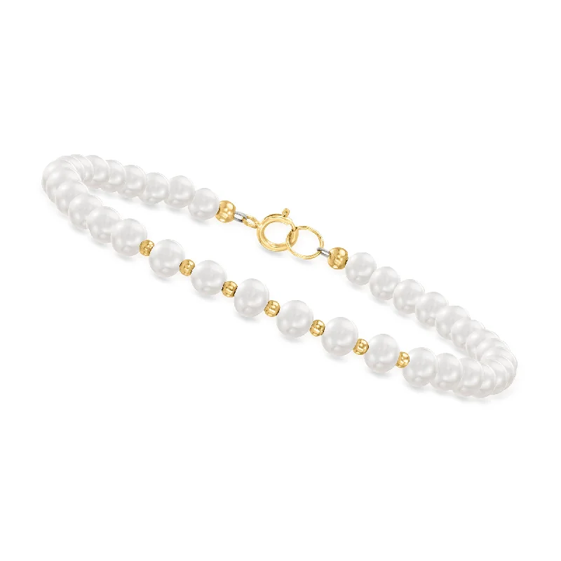 women’s adjustable cuff bracelets -Canaria 4-5mm Cultured Pearl and 10kt Yellow Gold Bead Bracelet