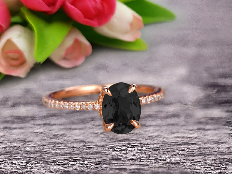 women’s contemporary engagement rings -women’s contemporary engagement rings -Vintage Looking Black Diamond Moissanite Engagement Ring On 10k Rose Gold 1.50 Carat Oval Cut Gemstone Custom Made Fine Jewelry Art Deco Anniversary Ring Bridal Ring