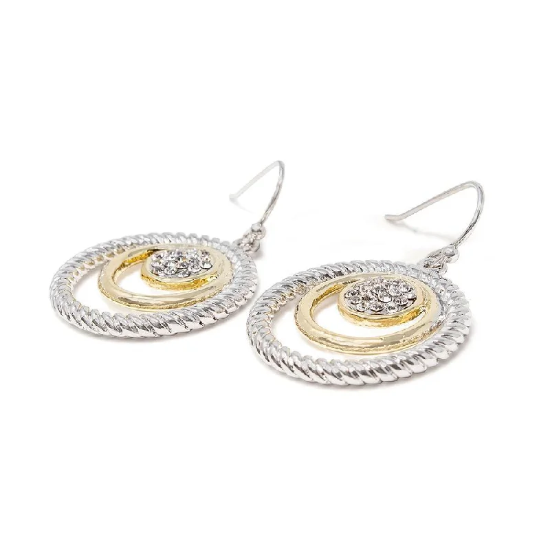 classic gold hoop earrings -classic gold hoop earrings -Two Tone Circle Drop Earrings Clear Cubic Zirconia Pave