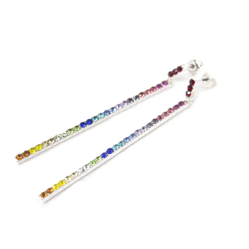 hoop earrings for evening wear -designer earrings for women -MultiColor Crystal Line Post Earrings