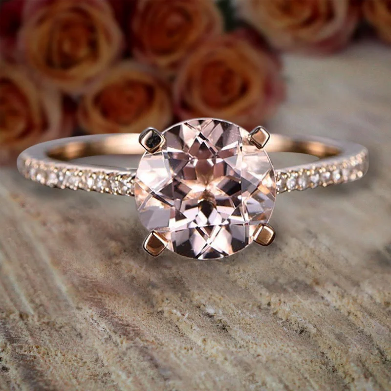 large diamond engagement rings -large diamond engagement rings -1.25 Carat Round Cut Morganite And Diamond Moissanite Engagement Ring in 10k Rose Gold Women Engagement Ring