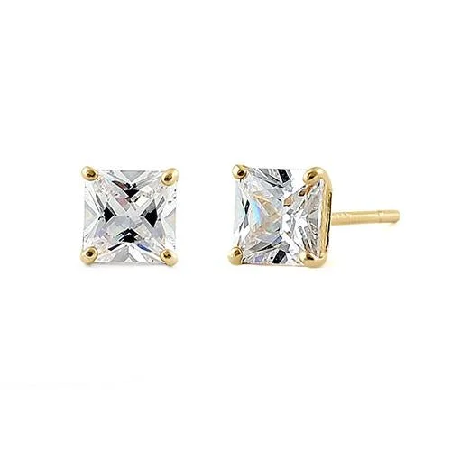 modern earrings for women -large hoop earrings for women -.78 ct Solid 14K Yellow Gold 4mm Princess Cut Clear CZ Earrings