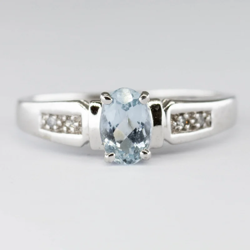 classy gold wedding rings -10k Yellow Gold Oval Aquamarine and Diamond Ring | 0.36ctw | SZ 5