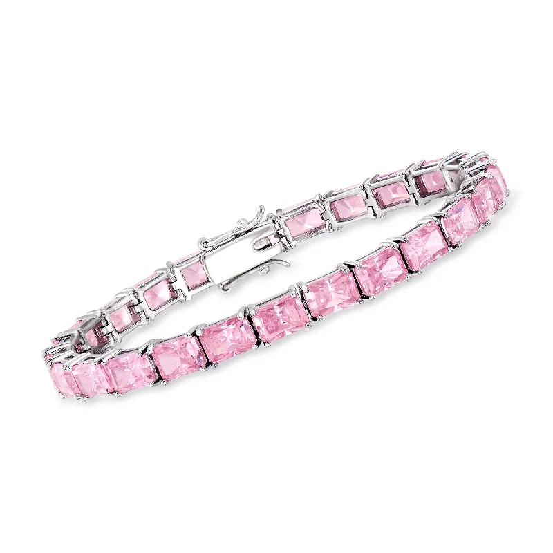 vintage style bracelets -Ross-Simons Simulated Pink Sapphire Tennis Bracelet in Sterling Silver