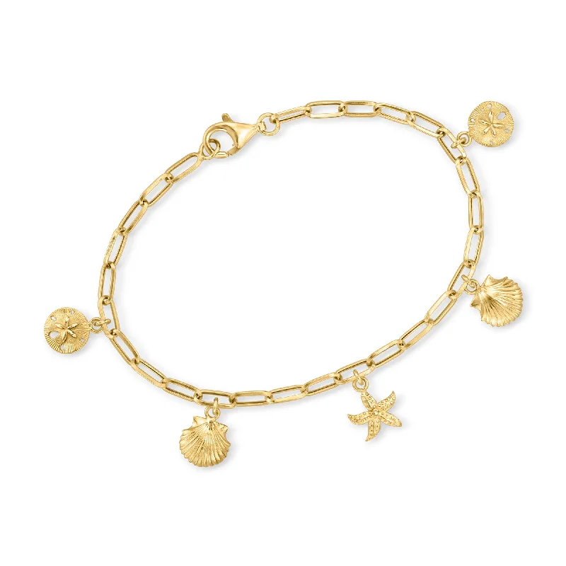 bridesmaid bracelets -Ross-Simons 14kt Yellow Gold Sea Life Paper Clip Link Charm Bracelet