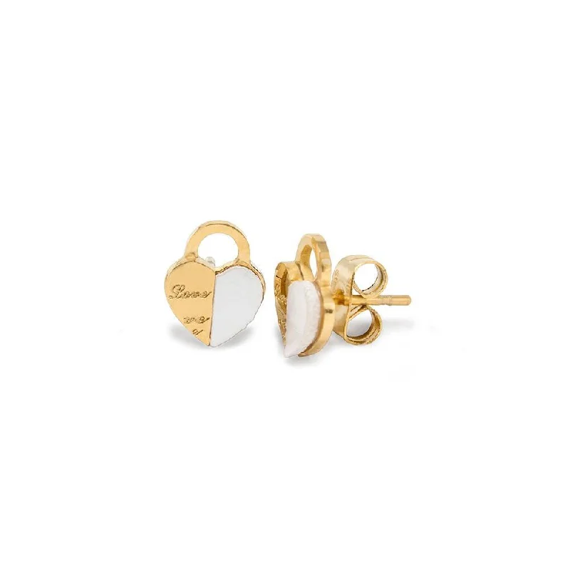 vintage hoop earrings for women -chic gemstone earrings -Stainless Steel MOP Heart Earrings Gold Plated