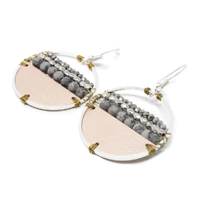 dangling earrings for women -dangling earrings for women -Grey Beaded Open Circle Drop Earrings Two Tone