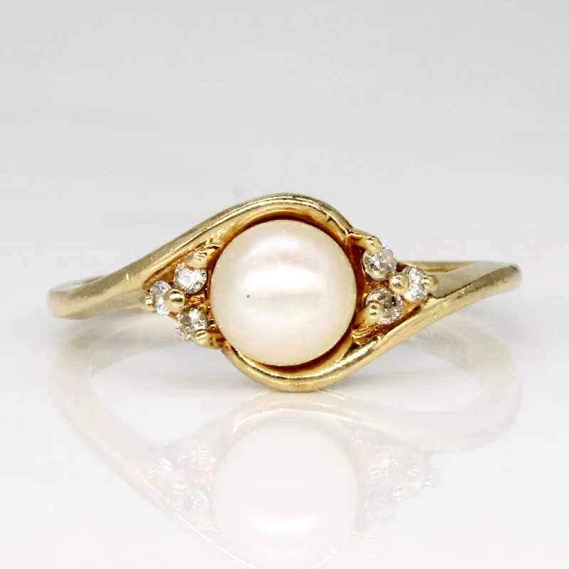 anniversary rings for women -Pearl & Diamond Ring | 0.06ctw | SZ 6 |