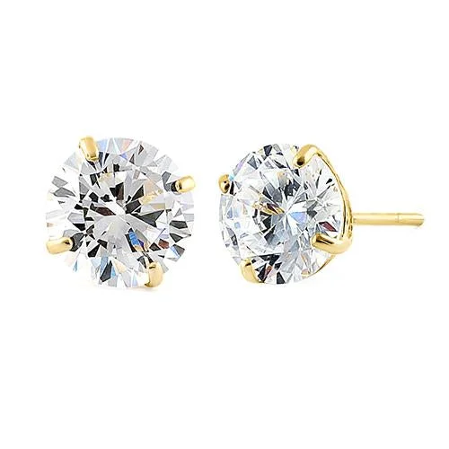 women’s gold drop earrings -drop earrings for women -2.56 ct Solid 14K Yellow Gold 7mm Round Cut Clear CZ Earrings