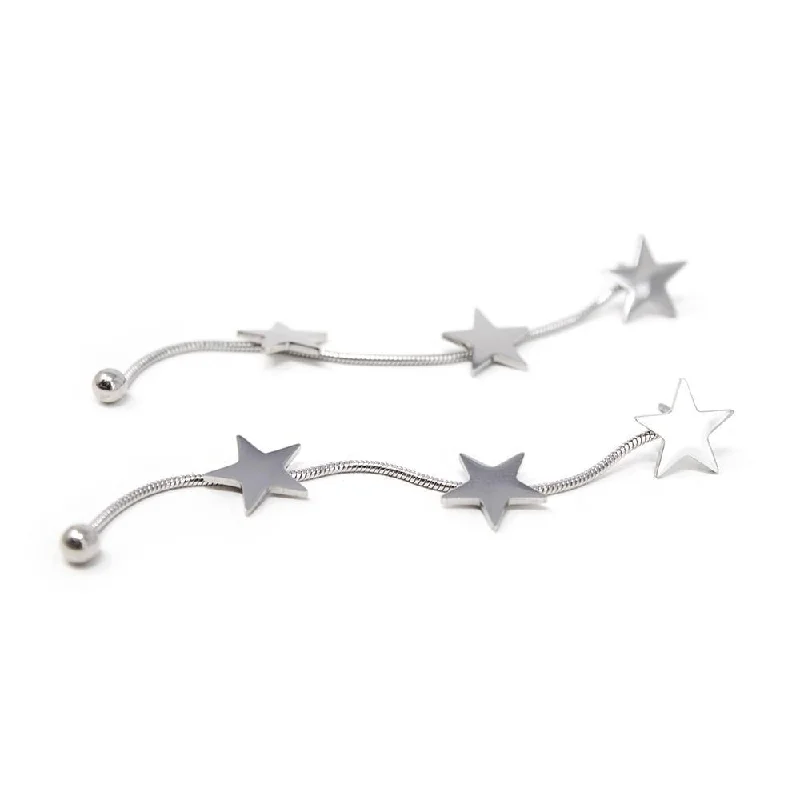 silver dangling earrings -custom designed earrings for women -Stainless Steel Stars Post Drop Earrings