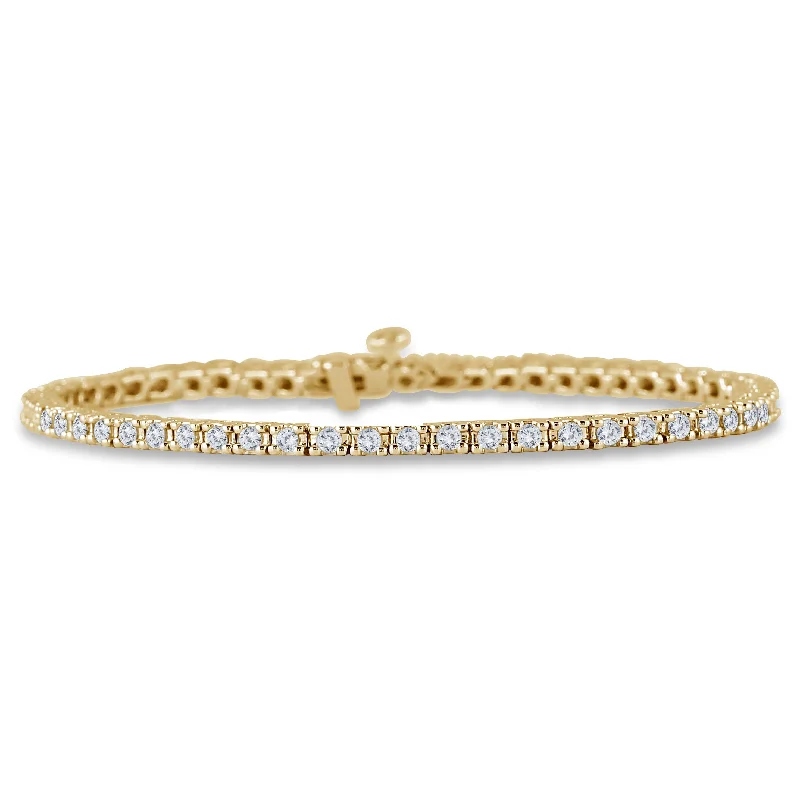 bohemian bracelets for women -14kt yellow gold diamond tennis bracelet with 4 prong, 2.00 cts tw