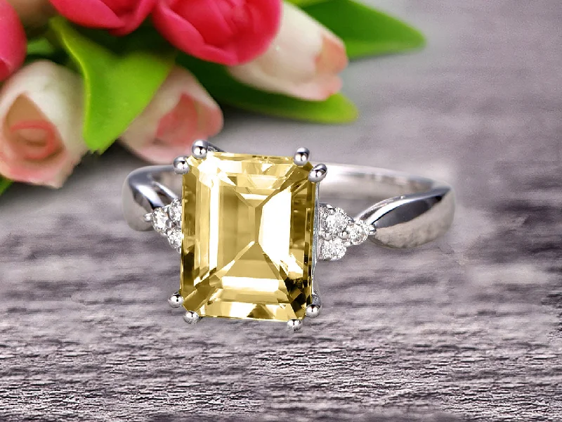 white gold engagement rings -white gold engagement rings -Emerald Cut 1.25 Carat Champagne Diamond Moissanite Engagement Ring Anniversary Gift On 10k White Gold