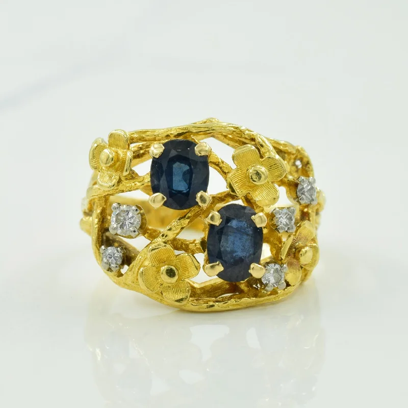 designer engagement rings for women -Sapphire & Diamond Floral Ring | 1.00ctw, 0.09ctw | SZ 5.5 |