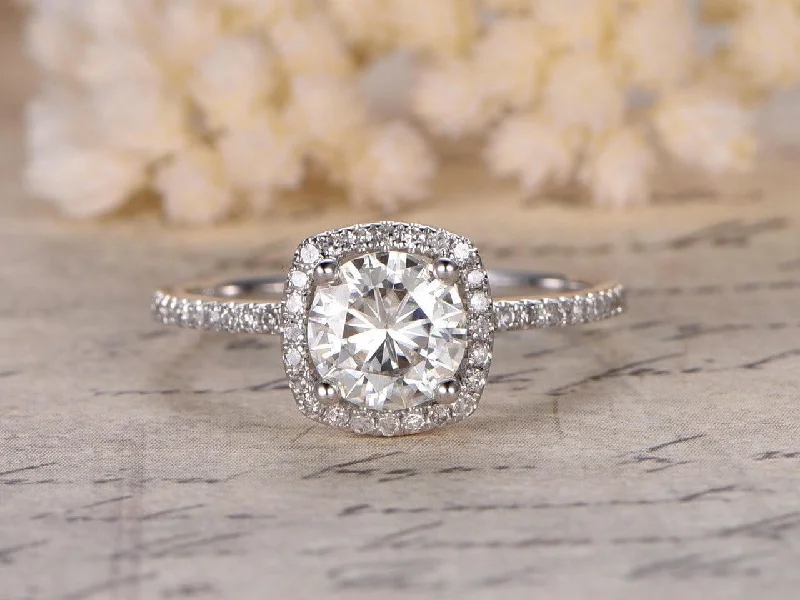 luxury diamond solitaire engagement rings -luxury diamond solitaire engagement rings -Vintage Look 1.25 Carat Moissanite Diamond Engagement Ring Halo Art Deco in 10k White Gold